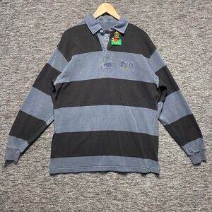 NWT VTG Ikeda Striped Rugby Shirt Mens M Black Blue Denim Collar Made in Canada